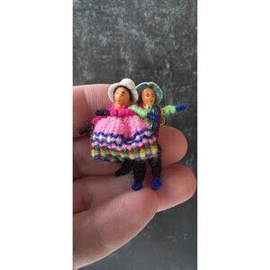 Handmade Mexican Crochet Couple Brooch Vintage Costume Jewelry